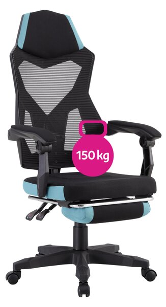 KONDELA Kancelárske/herné kreslo, čierna/neomint, nosnosť 150 kg, JORIK NEW