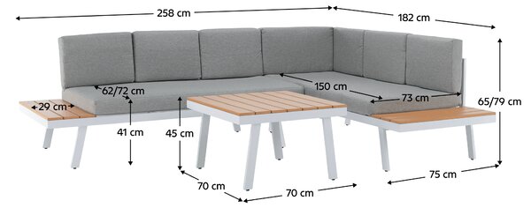 KONDELA Záhradný set, biela oceľ/dub/svetlosivá, PELOR