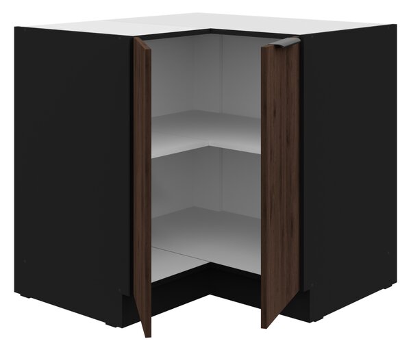KONDELA Spodná rohová skrinka, orech okapi/čierna, MENZO 90x90 DN 2F BB
