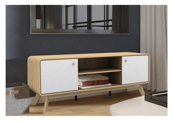 Biely/v prírodnej farbe TV stolík v dekore duba 140x53 cm Caitlin – Støraa