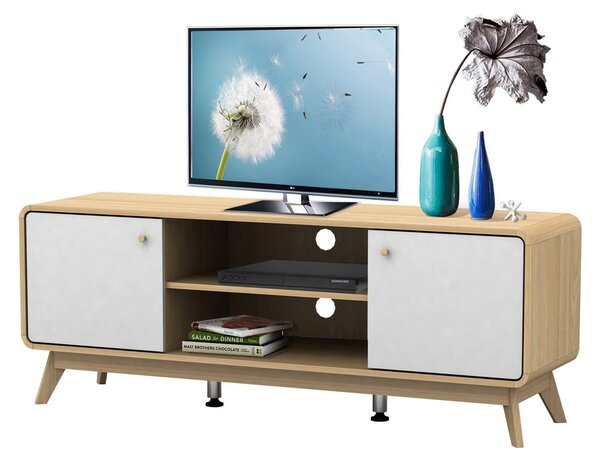 Biely/v prírodnej farbe TV stolík v dekore duba 140x53 cm Caitlin – Støraa