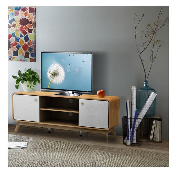 Biely/v prírodnej farbe TV stolík v dekore duba 140x53 cm Caitlin – Støraa