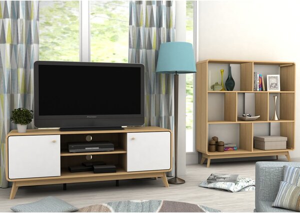 Biely/v prírodnej farbe TV stolík v dekore duba 140x53 cm Caitlin – Støraa