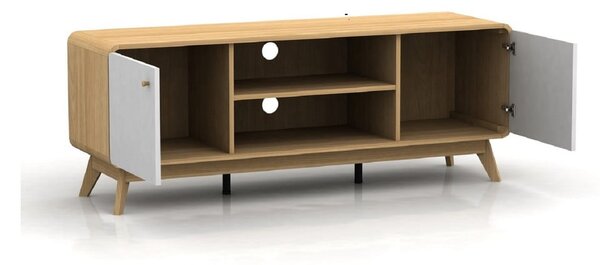 Biely/v prírodnej farbe TV stolík v dekore duba 140x53 cm Caitlin – Støraa