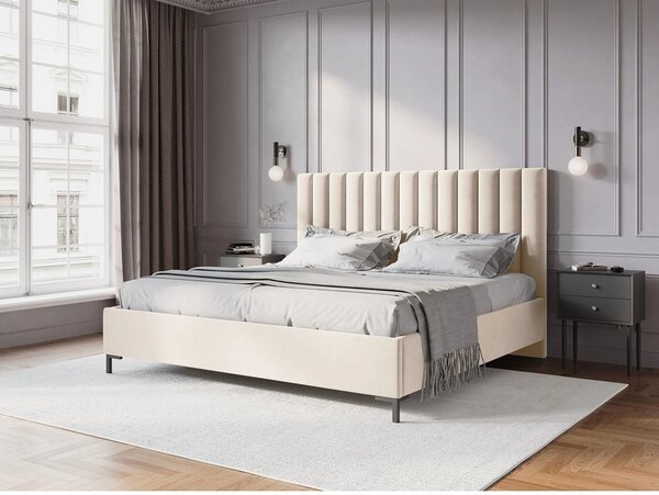 Béžová čalúnená dvojlôžková posteľ s úložným priestorom s roštom 180x200 cm Casey – Mazzini Beds