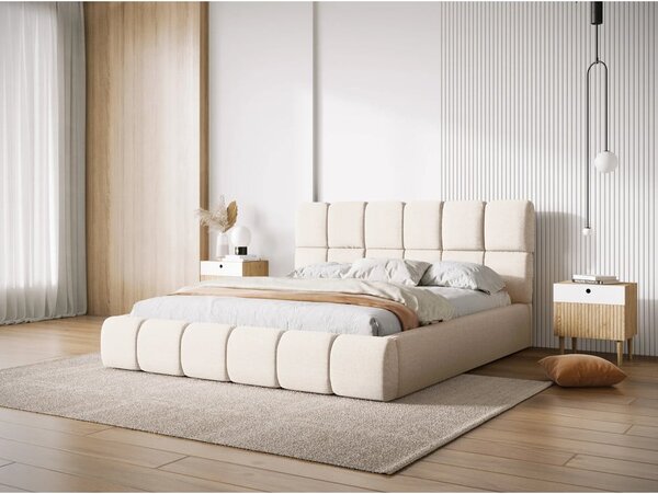 Krémovobiela čalúnená dvojlôžková posteľ s úložným priestorom s roštom 160x200 cm Bellis – Micadoni Home