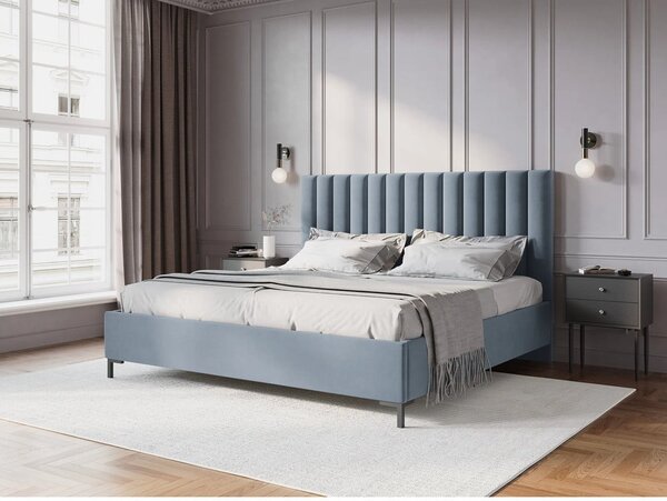 Svetlomodrá čalúnená dvojlôžková posteľ s úložným priestorom s roštom 160x200 cm Casey – Mazzini Beds