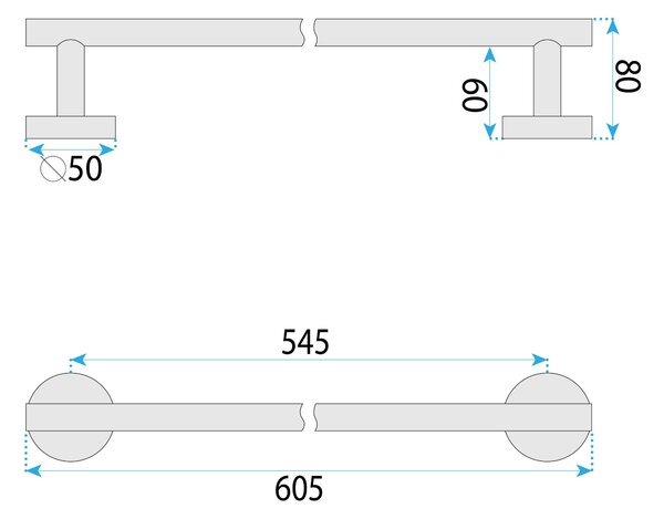 Rea Modern, kúpeľňový vešiak na uteráky 60cm, 6603, brúsená oceľ, REA-98002