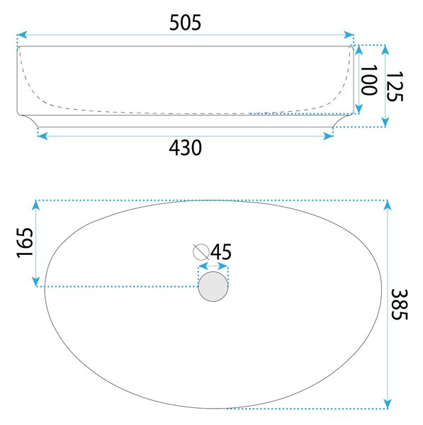 Rea Sabina 50, umývadlo na dosku 500x385x120 mm, biela lesklá, REA-U6364