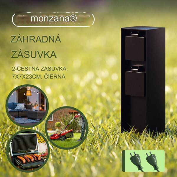 Záhradný stĺpik 2x zásuvka - čierny