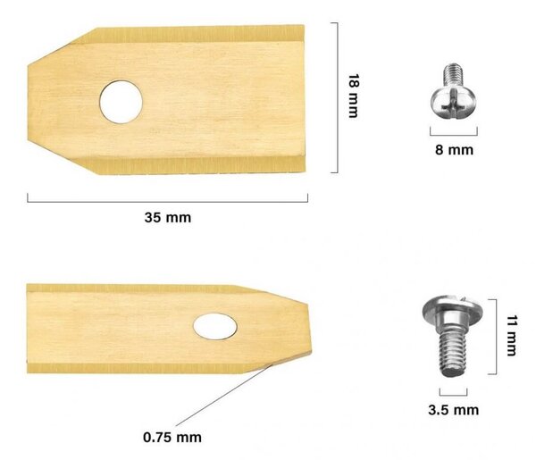 Sada 9ks titánových nožov 0,75 mm pre robotické kosačky