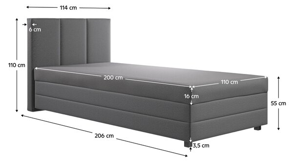 KONDELA Boxspringová posteľ, jednolôžko, sivá, 110x200, univerzálna, ALEXA