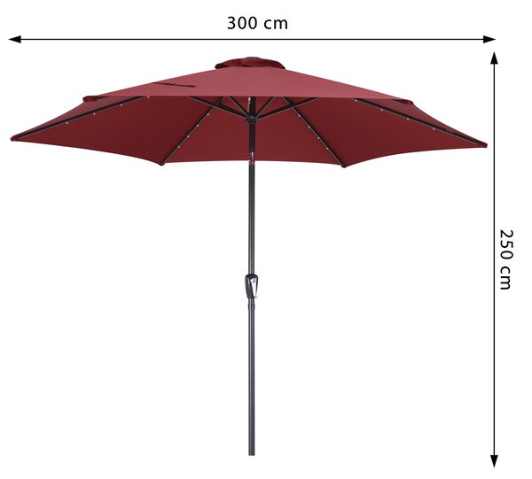 LED slnečník Florida Ø300 cm - červený
