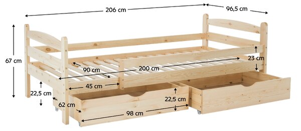 KONDELA Posteľ so zábranou, 90x200, prírodná, DALMA