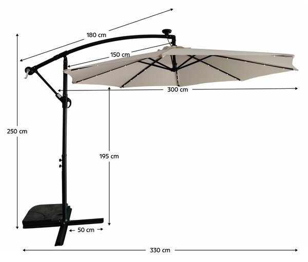 KONDELA Záhradný LED slnečník, béžová, 3 m, LINDAN