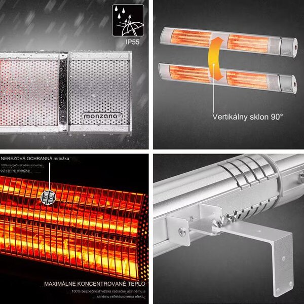 Sálavý ohrievač 3000 W - strieborný