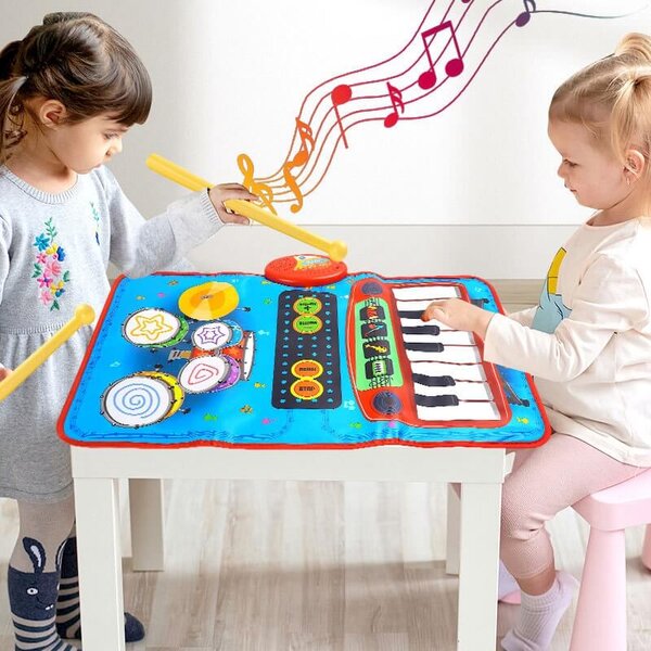 Hudobná podložka 2v1 Klavír Klávesy Bubon pre batoľatá dotyková hudobná hracia podložka modrá- CAB Toys