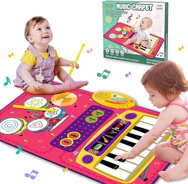 Hudobná podložka 2v1 Klavír Klávesy Bubon pre batoľatá dotyková hudobná hracia podložka modrá- CAB Toys