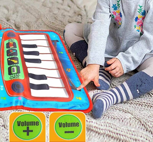 Hudobná podložka 2v1 Klavír Klávesy Bubon pre batoľatá dotyková hudobná hracia podložka modrá- CAB Toys
