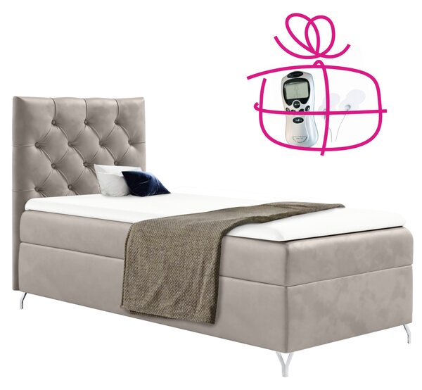 KONDELA Boxspringová posteľ, 90x200, sivobéžová Taupe látka Velvet, ľavá, GULIETTE + darček