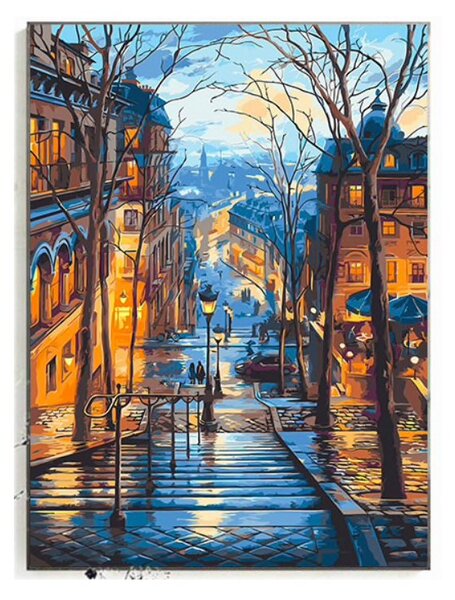Maľovanie podľa čísiel s rámom "Pouličné schodisko" 50x40 cm