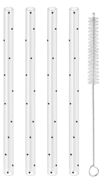 Sklenené slamky Dots Black – set 4 ks