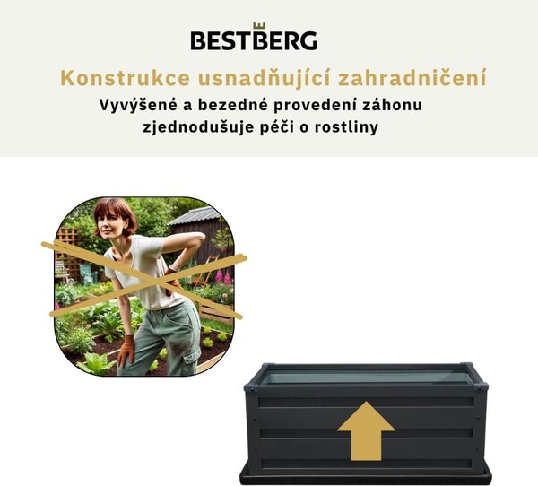 Vyvýšený záhradný záhon so základňou BestBerg VZ-P4 / 80 x 45 x 31 cm / šedá