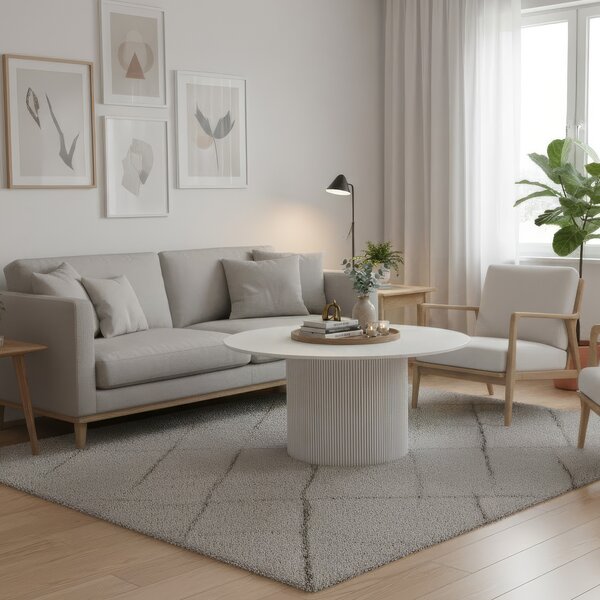 KONDELA Konferenčný stolík, biely mramor/MDF, priemer 80 cm, MAHIR TYP 1