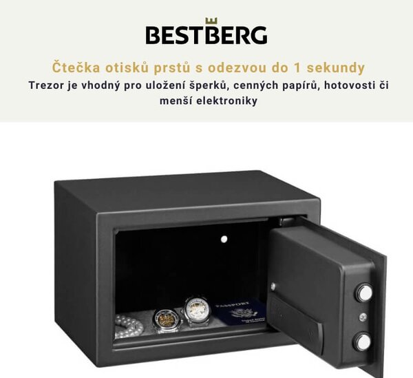 BestBerg BBSB-1F digitálny trezor na odtlačky prstov / 20 x 31 x 20 cm / čierny