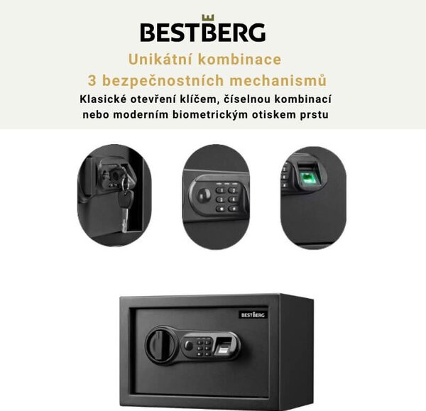 BestBerg BBSB-1F digitálny trezor na odtlačky prstov / 20 x 31 x 20 cm / čierny