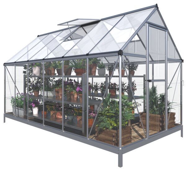Skleník so základňou BestBerg SH-6 / 6,6 m² / 360 x 182 x 208 cm / strieborná