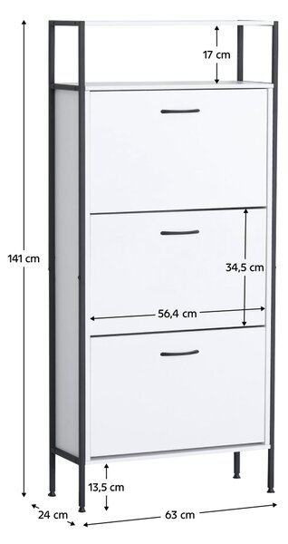 KONDELA Botník, 3-radový, biela, TREDIS