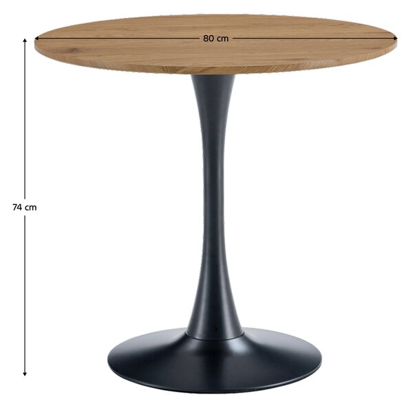 KONDELA Jedálenský stôl, dub/čierna, priemer 80 cm, REVENTON NEW