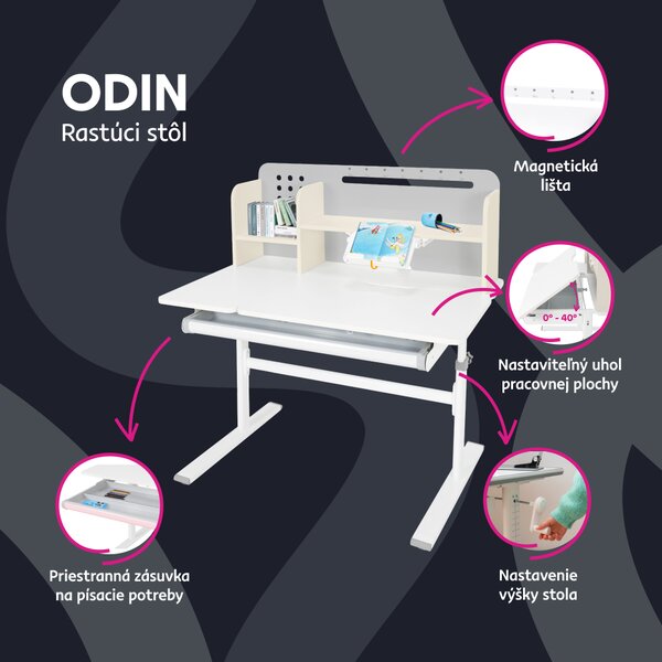 KONDELA Rastúci písací stôl, sivá/biela, ODIN
