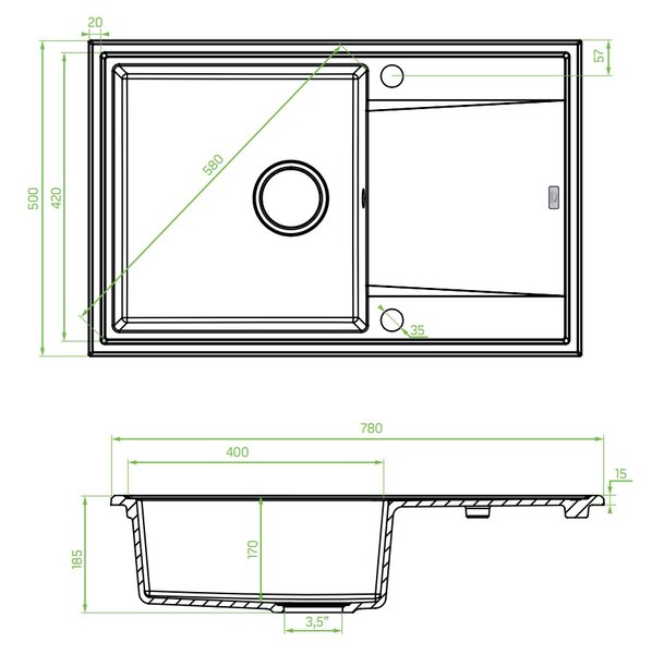 Laveo Megalo, 1-komorový granitový drez 780x500x185 mm + drezová batéria BKZ_468, béžová, LAV-SBEA411T