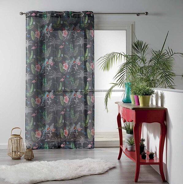Záclona s exotickými kvetmi Paradizio - sivá 140x280cm