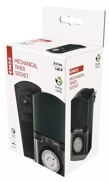 Emos P5508N black P5508N - Časovač - mechanická spínacia zásuvka vonkajšia IP44