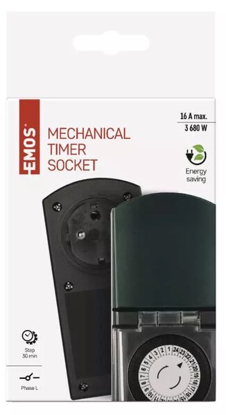Emos P5508N black P5508N - Časovač - mechanická spínacia zásuvka vonkajšia IP44