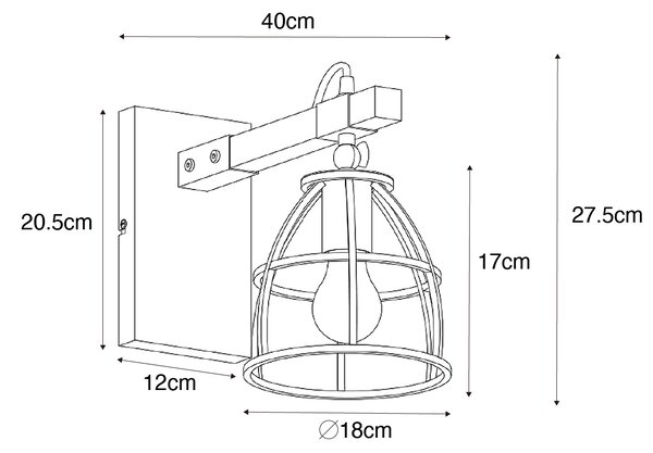 Priemyselná nástenná lampa tmavosivá s dreveným nastaviteľným - Arthur