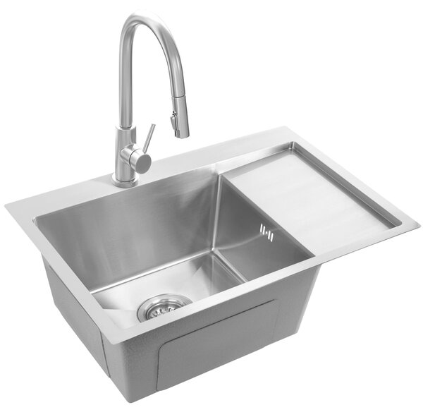 Rea Fin, 1-komorový oceľový drez 620x480x185 mm, brúsená oceľ, ZLE-06012
