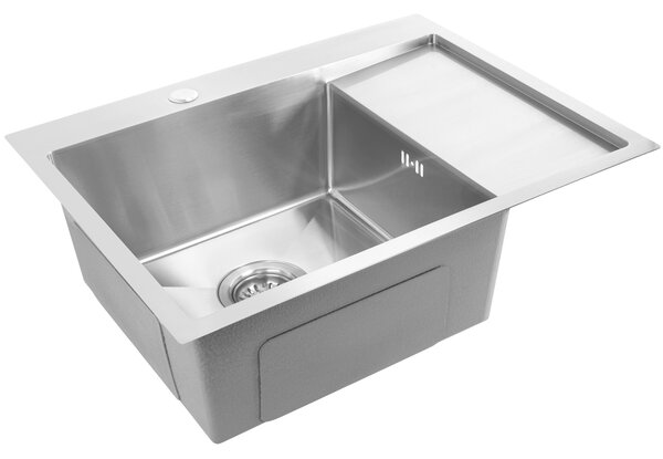Rea Fin, 1-komorový oceľový drez 620x480x185 mm, brúsená oceľ, ZLE-06012