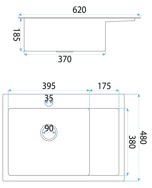 Rea Fin, 1-komorový oceľový drez 620x480x185 mm, zlatá matná, ZLE-06013