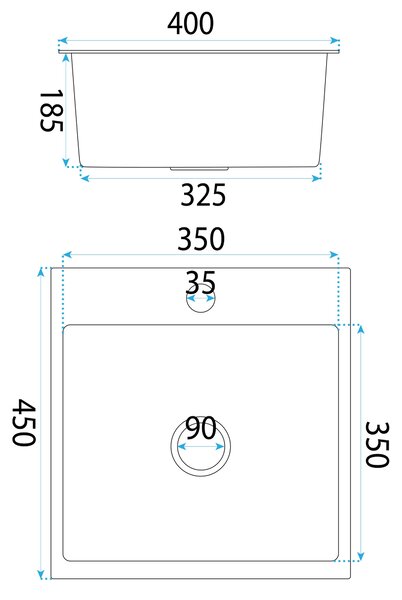 Rea Leo, 1-komorový oceľový drez 400x450x185 mm, oceľová, ZLE-06000