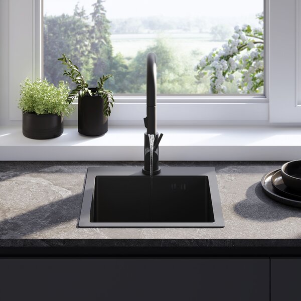 Rea Leo, 1-komorový oceľový drez 400x450x185 mm, čierna, ZLE-06002