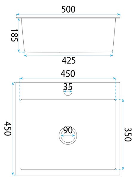 Rea Leo, 1-komorový oceľový drez 500x450x185 mm, oceľová, ZLE-06003
