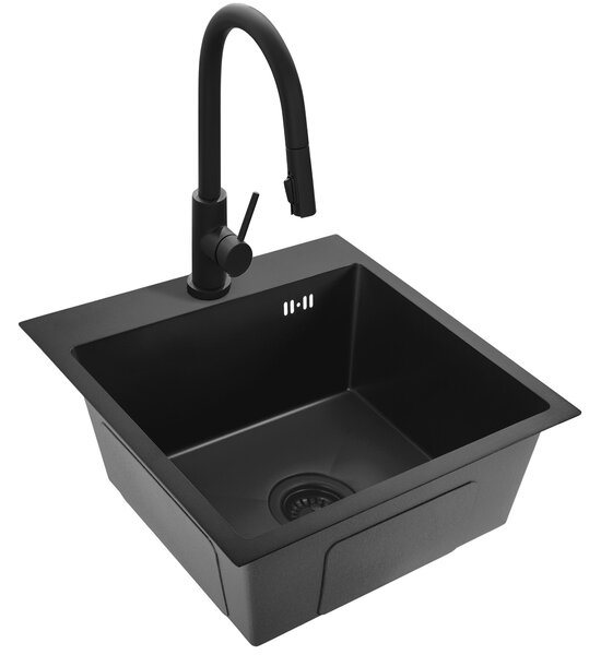 Rea Leo, 1-komorový oceľový drez 400x450x185 mm, čierna, ZLE-06002