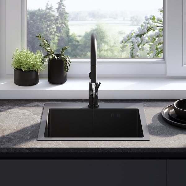 Rea Leo, 1-komorový oceľový drez 500x450x185 mm, čierna matná, ZLE-06005
