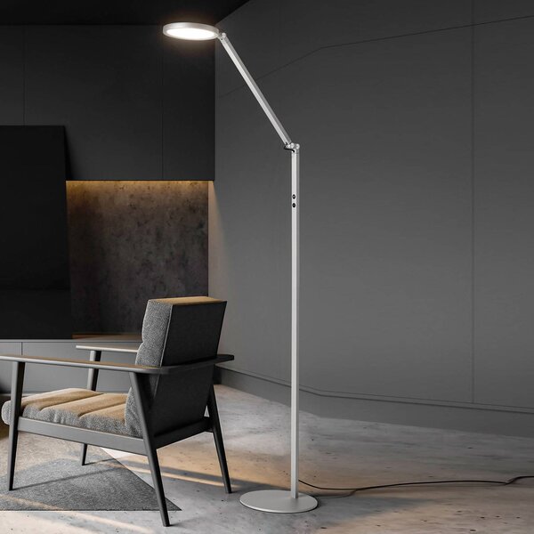 Fabas Luce Stojaca LED lampa Regina, 1-plameňová, hliník, Hliník / sivá / zinok, Obývacia izba / jedáleň, kov, Moderný, Stolová lampa