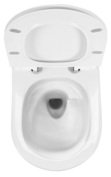 Rea Carlo Mini, závesné záchodová misa Tornado Rimless 485x365x350 mm + WC sedadlo, biela lesklá, REA-C8770