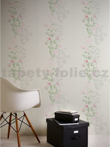 Vliesové tapety na stenu Blooming 37266-2, rozmer 10,05 m x 0,53 m, ružové kvety s listami na bielom podklade, A.S. CRÉATION